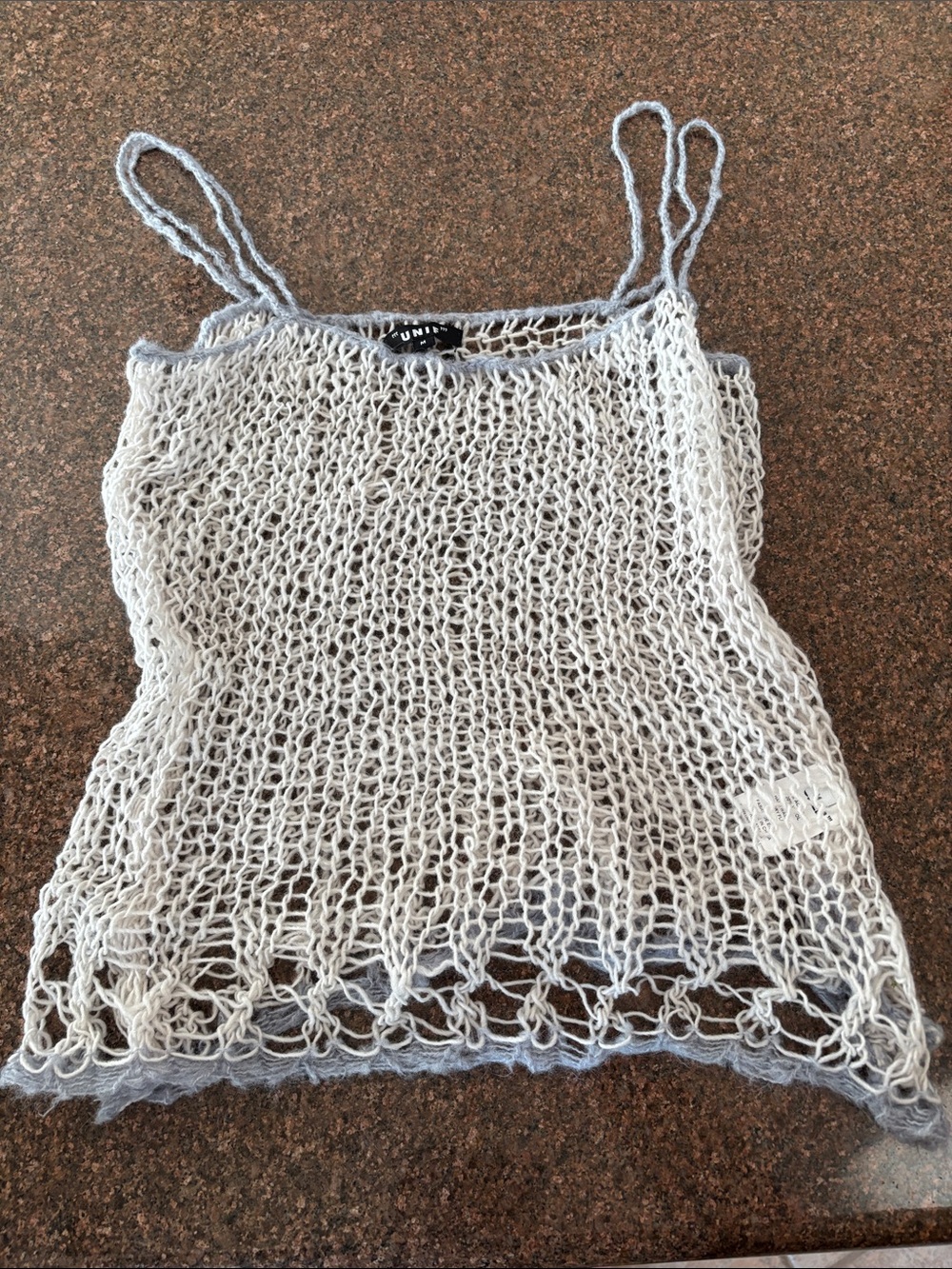 UNIF Ladies Light Gray Open-Weave Crochet Tank-M